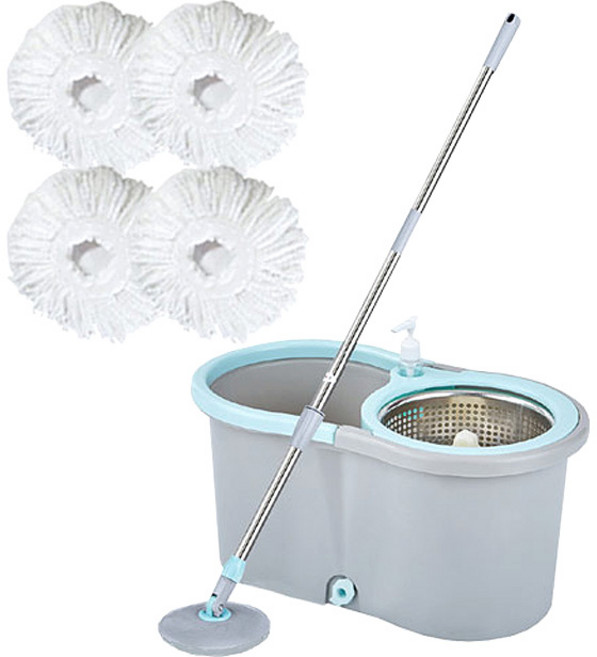 오션웰리빙 통돌이 회전 물걸레 청소기 일반형 그레이+ 리필걸레 4개, 1세트