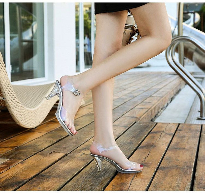 구두 피트니스 대회용구두 선수 하이힐 유리 투명힐 유리구두