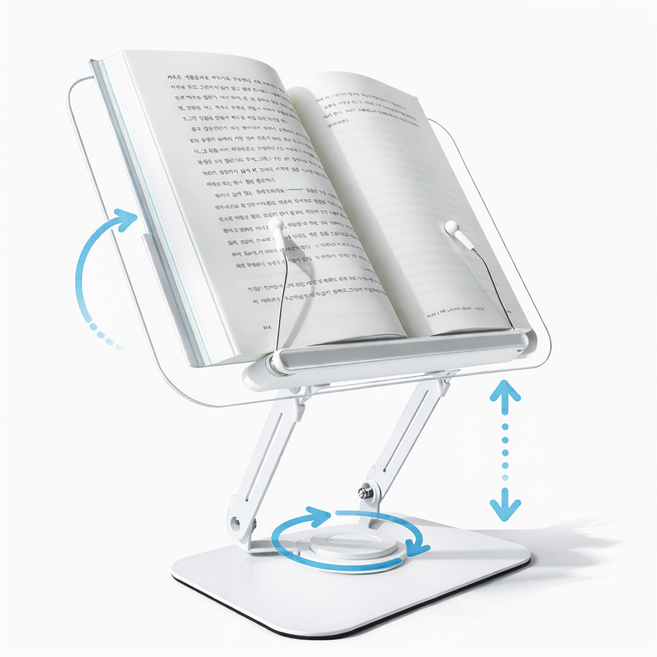 모노리빙 책 거치대 높이 각도 조절 독서대 투명 회전형, 투명+화이트