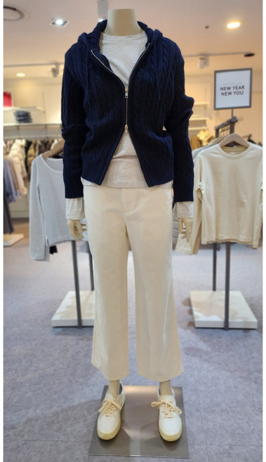 지오다노 여자 코튼 케이블 후드 투웨이 집업 니트 스웨터 2컬러 356503