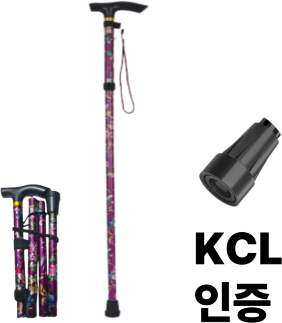 SBIG 어르신 노인 지팡이 안전인증 가벼운 접이식 초경량 250g, 보라 꽃무늬 혼합색, 1개