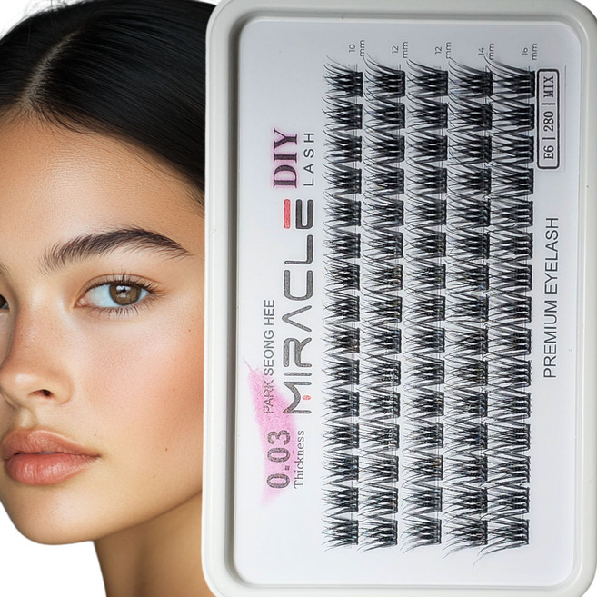 미라클래쉬 부분 속눈썹 세계최초 0.03mm 두께의 세계적인 기술력이 집약된 자연스러운 초경량 아이래쉬 E6 9-16mm, 1세트, 짝수믹스(5줄)
