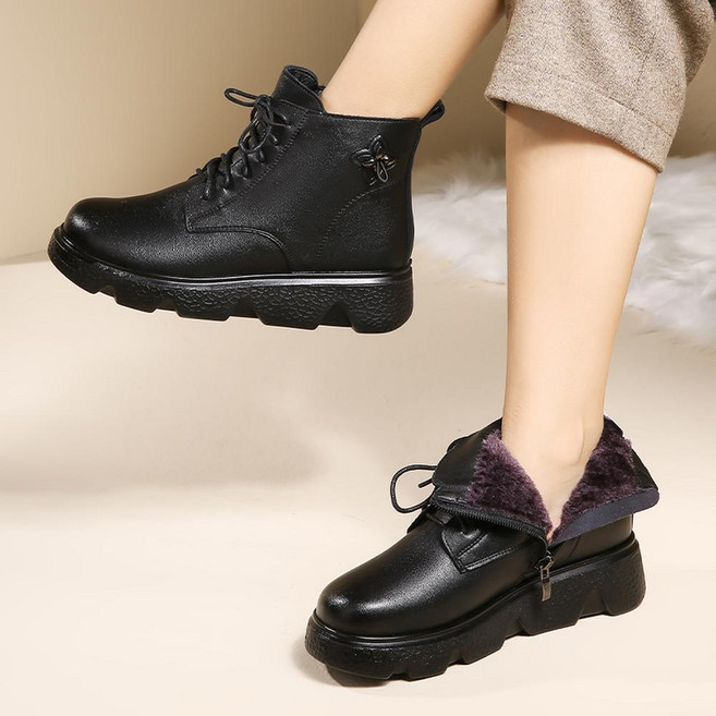 YANGTA 기모 방한 부츠 여성 꽃잎 장식 겨울 털 방한화