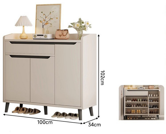 ANYOU 다용도 현관 신발장 신발 정리대 수납장 콘솔 아파트 원룸, 100CM 화이트, 4단
