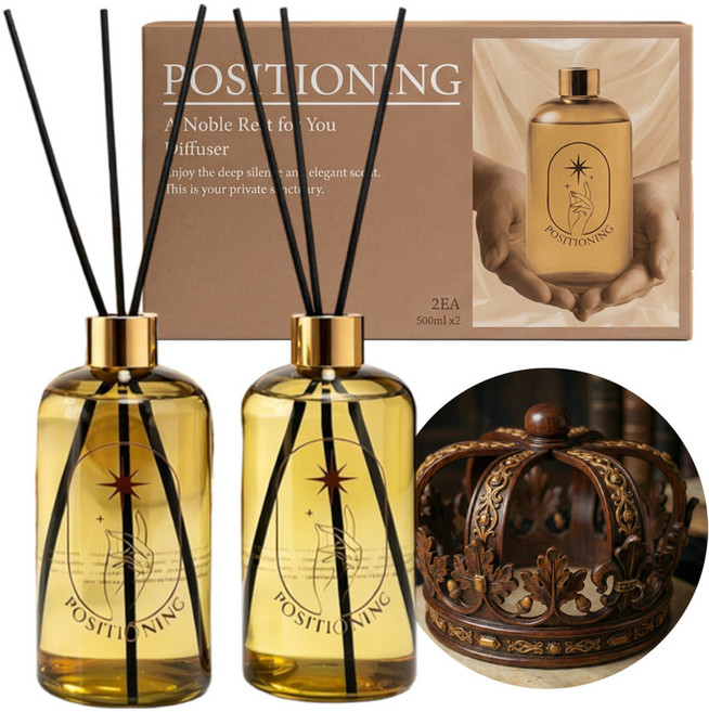 포지셔닝 프리미엄 디퓨저 ROYAL WOOD 우디향 거실 현관 화장실 실내방향제, 500ml+500ml, 미드나잇히노끼