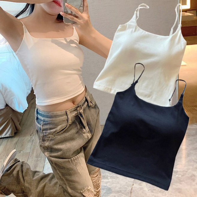 스마일 크롭 브라탑 노와이어 캡내장 나시 2장세트