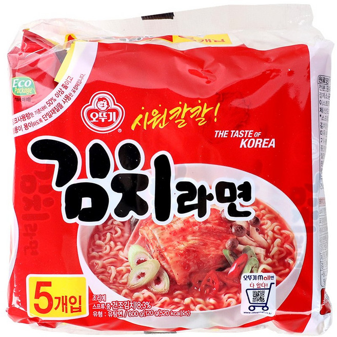 오뚜기 김치라면 120g*5입, 4팩