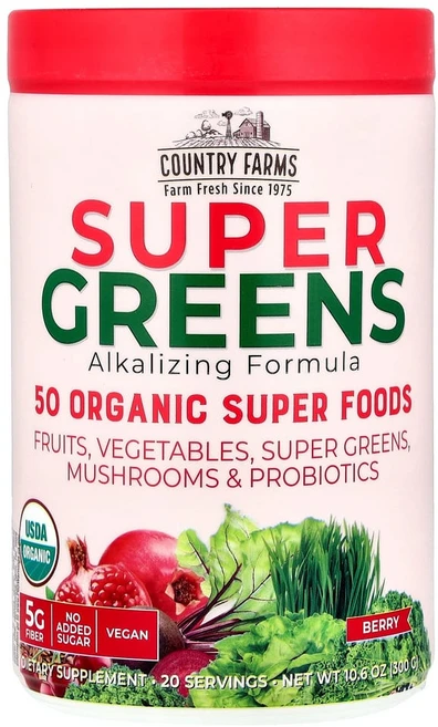 컨트리팜스 Super Greens 알칼리화 포뮬라 베리 300g(10.6oz), 300g, 1개, CFM09059 - 쿠팡