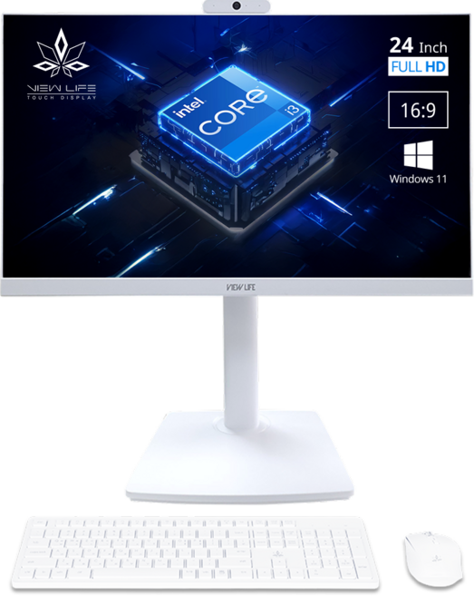 뷰라이프 24형 고급형 웹캠 일체형PC 인텔 I3-13 윈도우11포함 무선키보드마우스 마우스패드 증정, 터치 X(기본형), 256GB, 8GB, 화이트, AP-238TE, WIN11 Pro