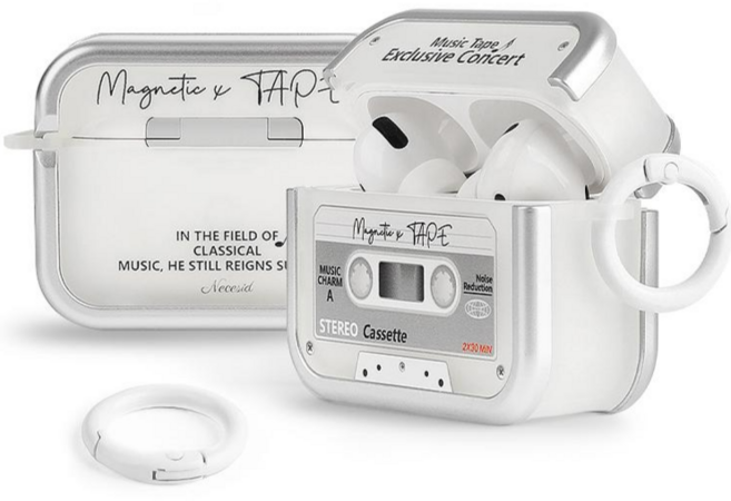 네쎄시드 카세트테이프 에어팟프로2케이스 레트로 클래식, 화이트, 1개