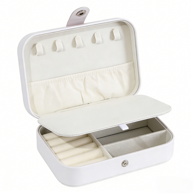 휴대용 보석함 우아한 주얼리 보관함 여행용 소형 주얼리 정리함 화이트, 크림화이트, 1개