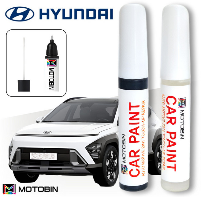 현대 코나 올뉴코나 더뉴 SX2 페인트 자동차 도색 차량용 붓펜, SW1 SAW 아틀라스화이트 + 투명, 1세트