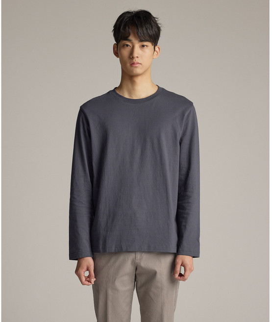[STCO] 남성 코튼 베이직 레이어드 라운드 티셔츠 클래식핏 차콜그레이