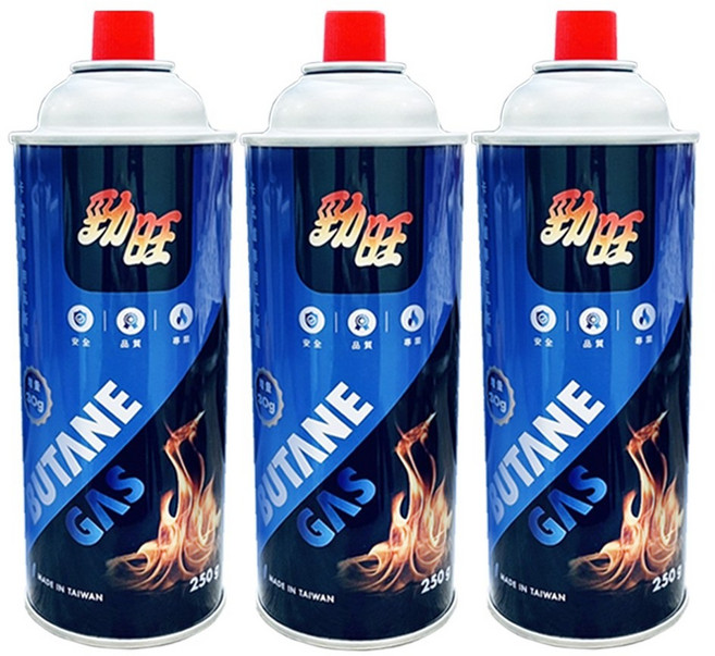 勁旺 卡式爐專用瓦斯罐 1組3入 250g 加量 品質提升 台灣製 登山露營, 1套, 3個裝
