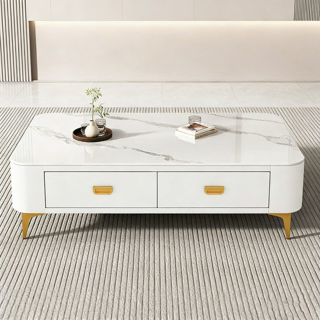 유리 소파테이블 서랍형 거실 테이블 1000, 화이트 100CM