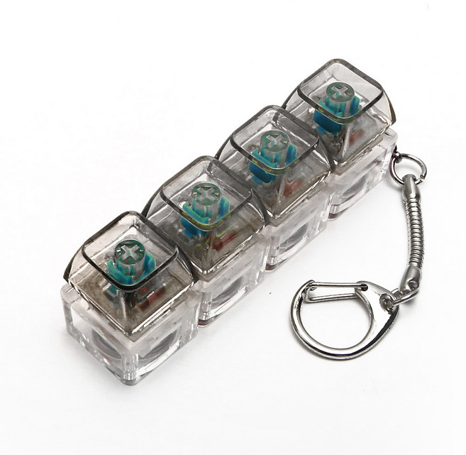 LED 키캡 키링 4구 투명 청축 키보드 딸깍이 피젯 스위치, 1개, 블랙