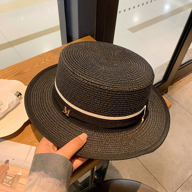 제제이씨 남녀공용 M로고 밀짚 모자 라틴 uv 햇빛차단 모자 217