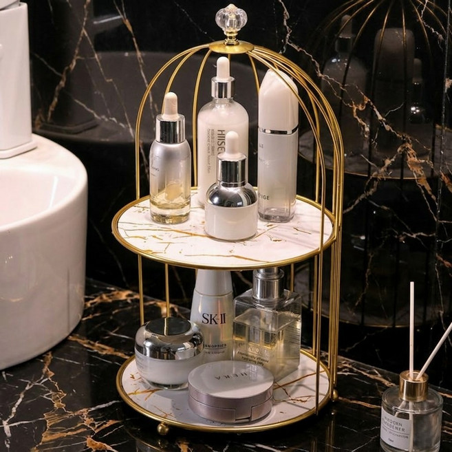 하임리프 깔끔정리 호텔감성 화장품 정리 트레이, 1개, 화이트 골드