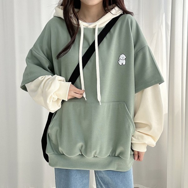 [단독진행] 흰둥 오버 레이어드 후드티 귀여움보장 오버핏 후드 오버핏후드티 레이어드티 학생후드티 교복후드티 캐릭터 귀여운후드티 놀이공원 기모 겨울