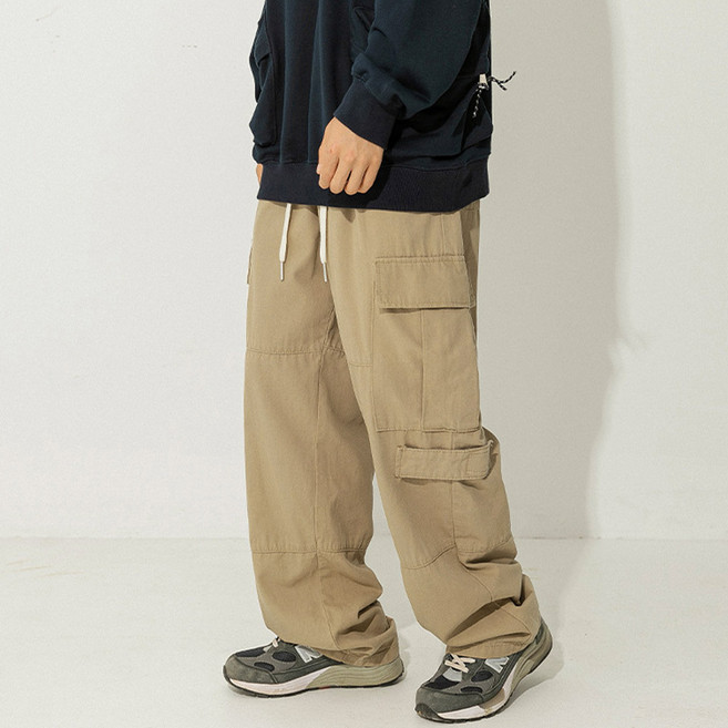 UPPERCUT 남성 일자 와이드 빅포켓 밴딩 바지 빅사이즈 카고팬츠