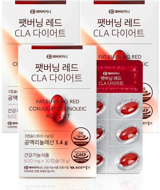 에버비키니 팻버닝 레드 CLA 다이어트 식품 18g, 30정, 3개