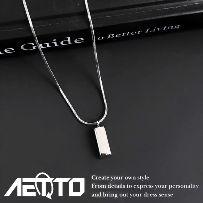 AETTO 磚塊方柱項鍊 韓系金屬鈦鋼蛇骨鍊