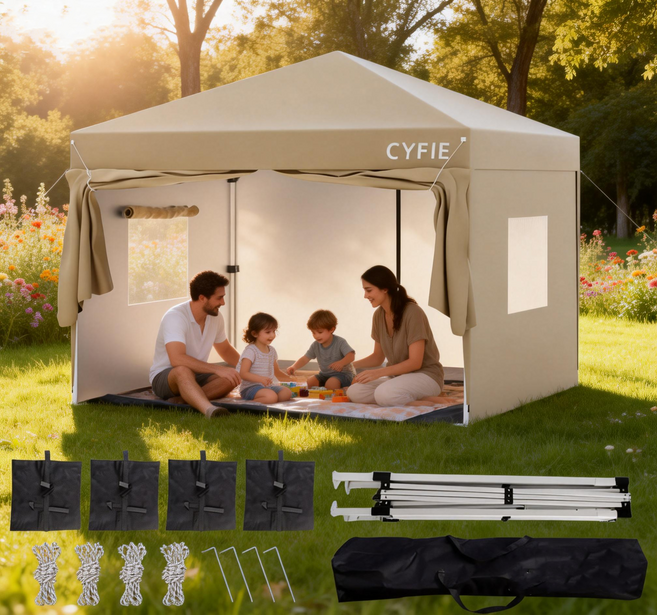 접이식 캐노피 야외 캠핑 천막 행사용 이동식 테라스 바람막이 학교 운동회, 카키