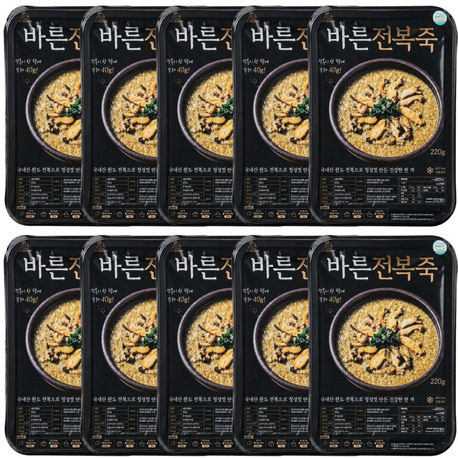 프리미엄 완도 활전복내장죽 국산 간편영양식, 10개, 220g