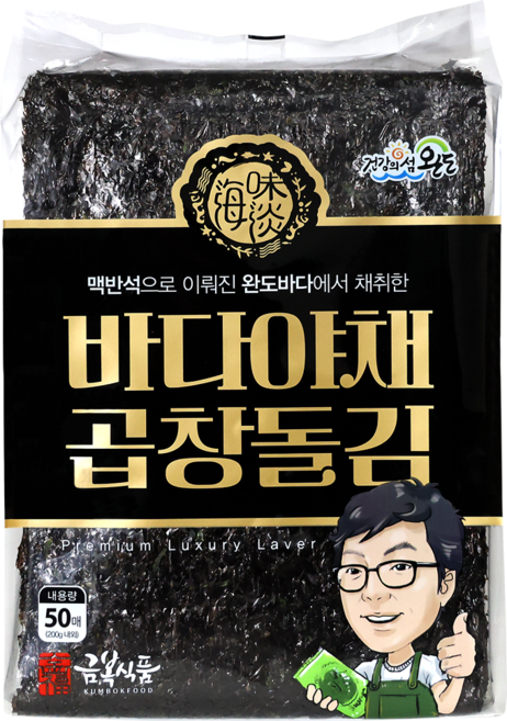 금복식품 완도산 바다야채 곱창돌김 50매 1봉 전장김 햇김, 1개, 200g