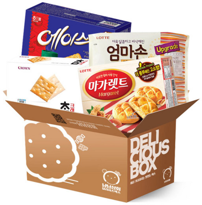 [냠냠상회] 사무실 과자 대용량 개별 소포장 과자 롯데 마가렛트 352g + 롯데 엄마손파이 254g + 크라운 참크래커 280g+ 해태 에이스 364g 각1개 총4개, 1개