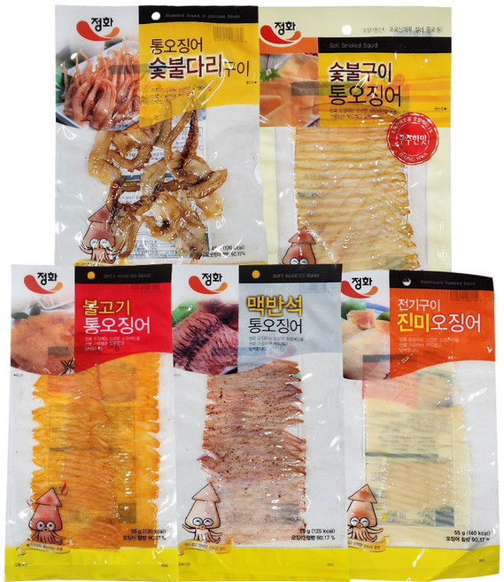 [더먹다]건어물 안주 세트 마른 안주 건어물 간식 숯불구이통오징어/통오징어 숯불다리구이/불고기통오징어/맥반석통오징어/전기구이진미오징어, 235g, 1세트