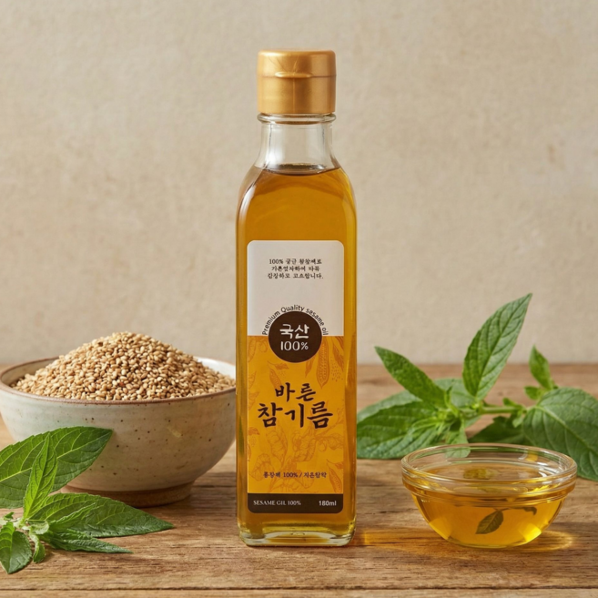 국산 통참깨 100% 저온압착 바른 참기름, 1개, 180ml
