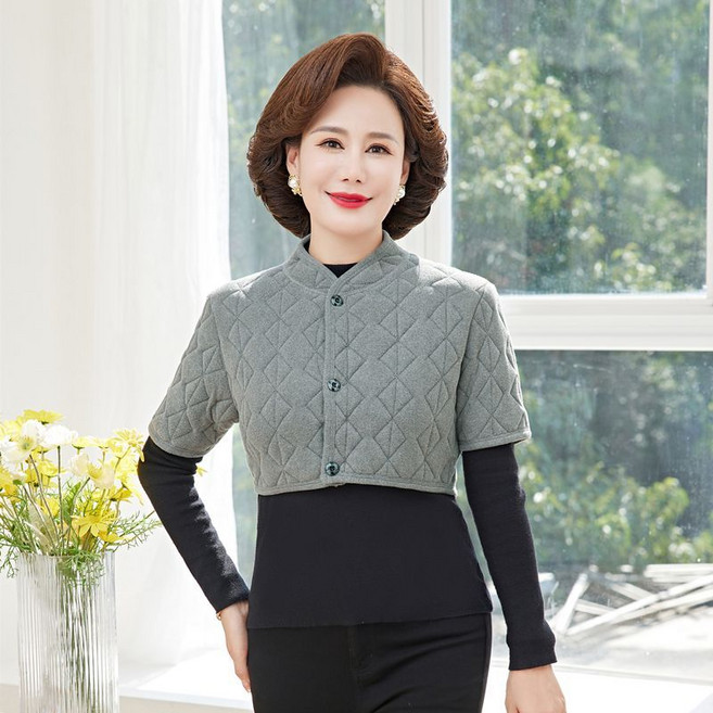 중장년 여성 어깨 보호대 빅사이즈 기모 어깨 목 보온대 숏 조끼 추동 여자 어깨워머 CJJ, 그레이, 1개