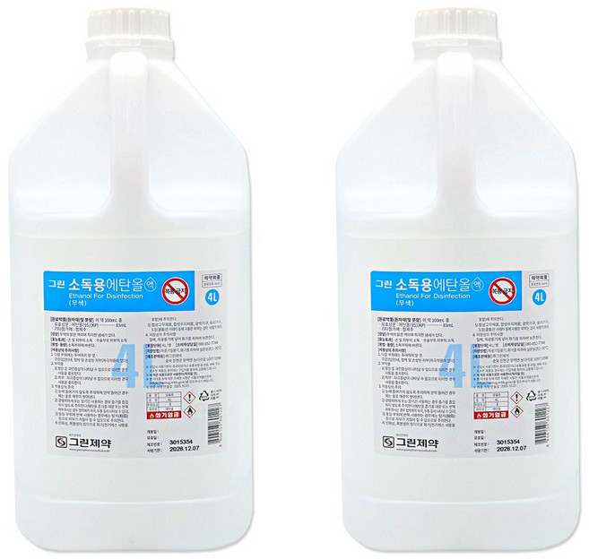 그린제약 에탄올4L 알콜83% 공간소독 소독용에탄올 "세븐메디컬" 출고 방역소독액, 2개, 4L