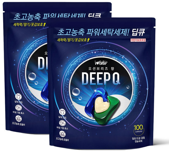 아이러브베베 딥큐 캡슐세제 오션브리즈향 1kg, 100개입, 2개