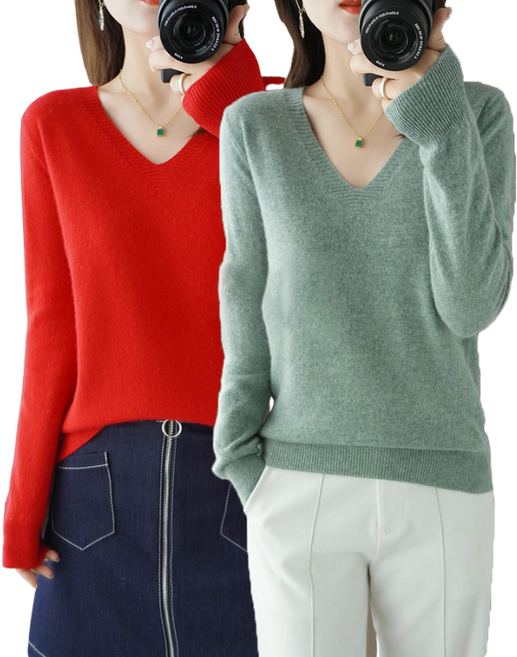 1+1 여성용 베이직 니트 루즈핏 빅사이즈 이너 나른 니트 티셔츠2P 뉴타임즈 H990K782