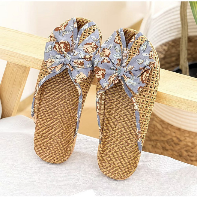 여름 라탄 플라워 슬리퍼 여성 홈 데일리 실내 외 편한 층간소음 방지 실내슬리퍼, 스카이플라워, 1개