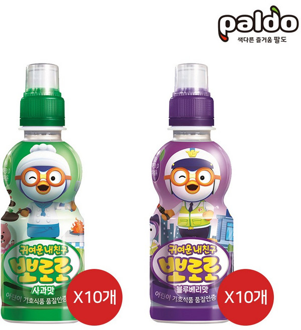 팔도 뽀로로음료 사과235mlX10개 + 블루베리235mlX10개, 235ml