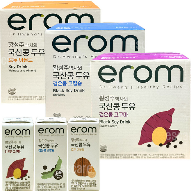 이롬 황성주 국산콩 검은콩 두유 3종 (검은콩 고칼슘/호두와 아몬드/고구마), 48개, 190ml