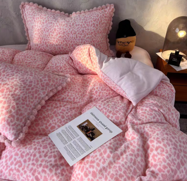 갸루 이불 호피 레오파드 침구 세트 이불 커버 베개