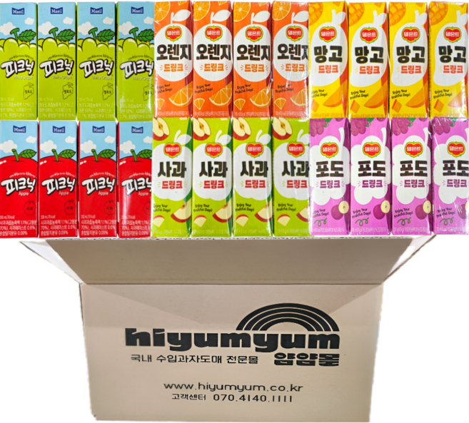 과일주스 드링크팩 6종 24팩(피크닉청포도4+사과4+델몬트오렌지4+망고4+사과4+포도4), 24개, 190L
