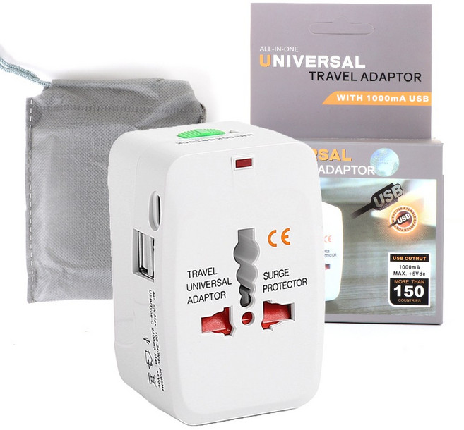 리빙유 USB 2포트 멀티 변환 여행용 어댑터 + 보관파우치, 2세트