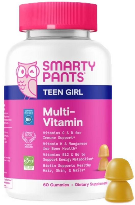 스마티팬츠 틴 걸 여자청소년 멀티비타민 비타민C B12 구미 젤리 SmartyPants Teen Girl Multivitamin, 1개, 60정