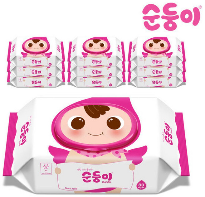 BC-01 베이직 물티슈 80매 캡형 10팩, 1g, 10개