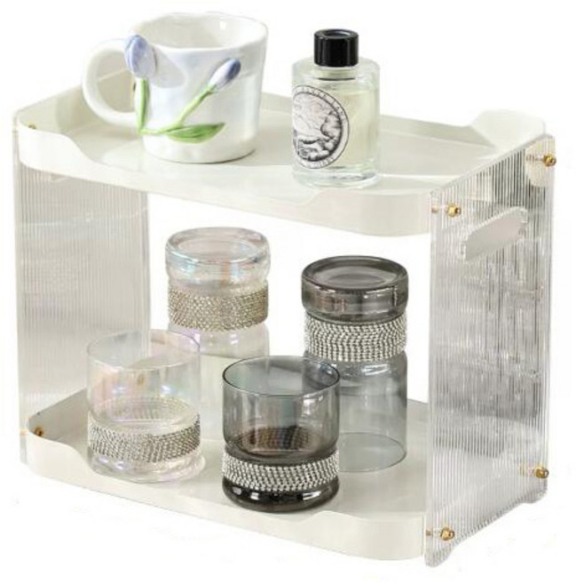 컵 수납 선반 물컵 선반 식탁 찻잔 수납 선반 머그잔 유리컵 수납, 투명 화이트, 1개