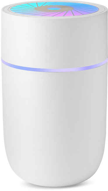 다이아큐브 저소음 차량용 탁상용 초음파 충전무선 USB 유선 미니 가습기 레인보우 무드등 필터 리필 2개, 화이트