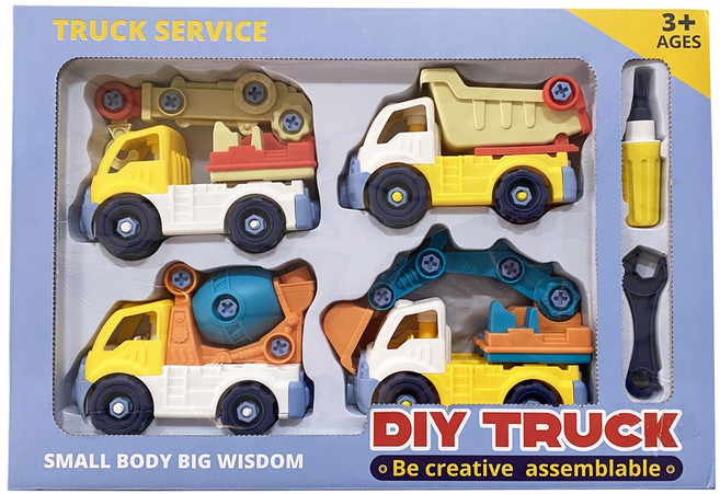 DIY 工程車組 拼裝車 挖土機 吊車 水泥車 砂石車 兒童玩具, 1個