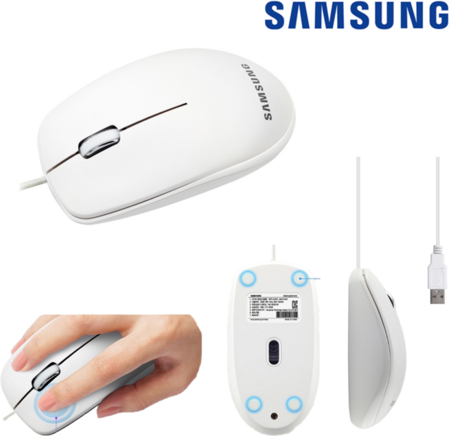 삼성전자 마우스 SPA-JMA1PUW 화이트 삼성 저소음 유선 사무용 USB 컴퓨터 노트북