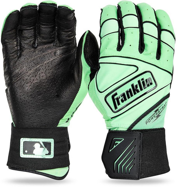 Franklin Sports MLB 배팅 장갑 - 인피니트 파워스트랩 야구 + 소프트볼 배팅 장갑 - 내구성 있는 풀 랩 케이지 연습 장비 - 롱 커프 손목 + 튼튼한 가죽 -, 블랙/민트