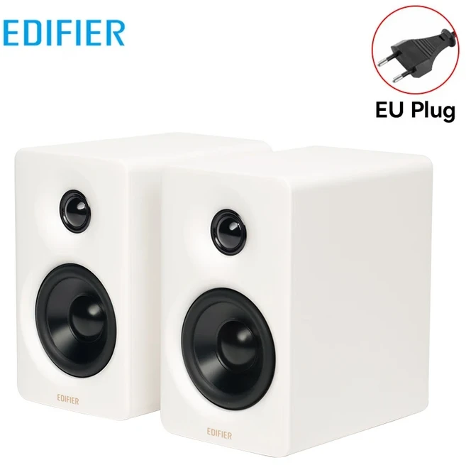 에디파이어 M60 컴팩트 데스크탑 2.0 스피커 고해상도 오디오 무선 LDAC 블루투스 5.3 USB-C AUX 입력 지지, 01 1인치, 01 3인치, 01 01 White EU-Plug